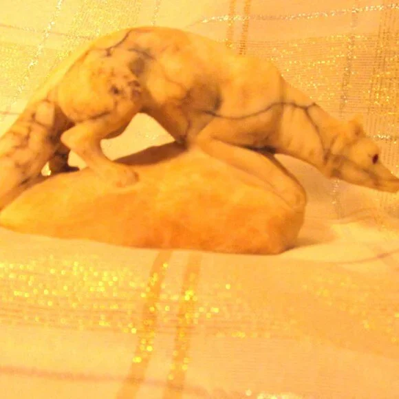 ALABASTER GLASS EYES STATUEFOX DAMAGED SELLING AS IS.